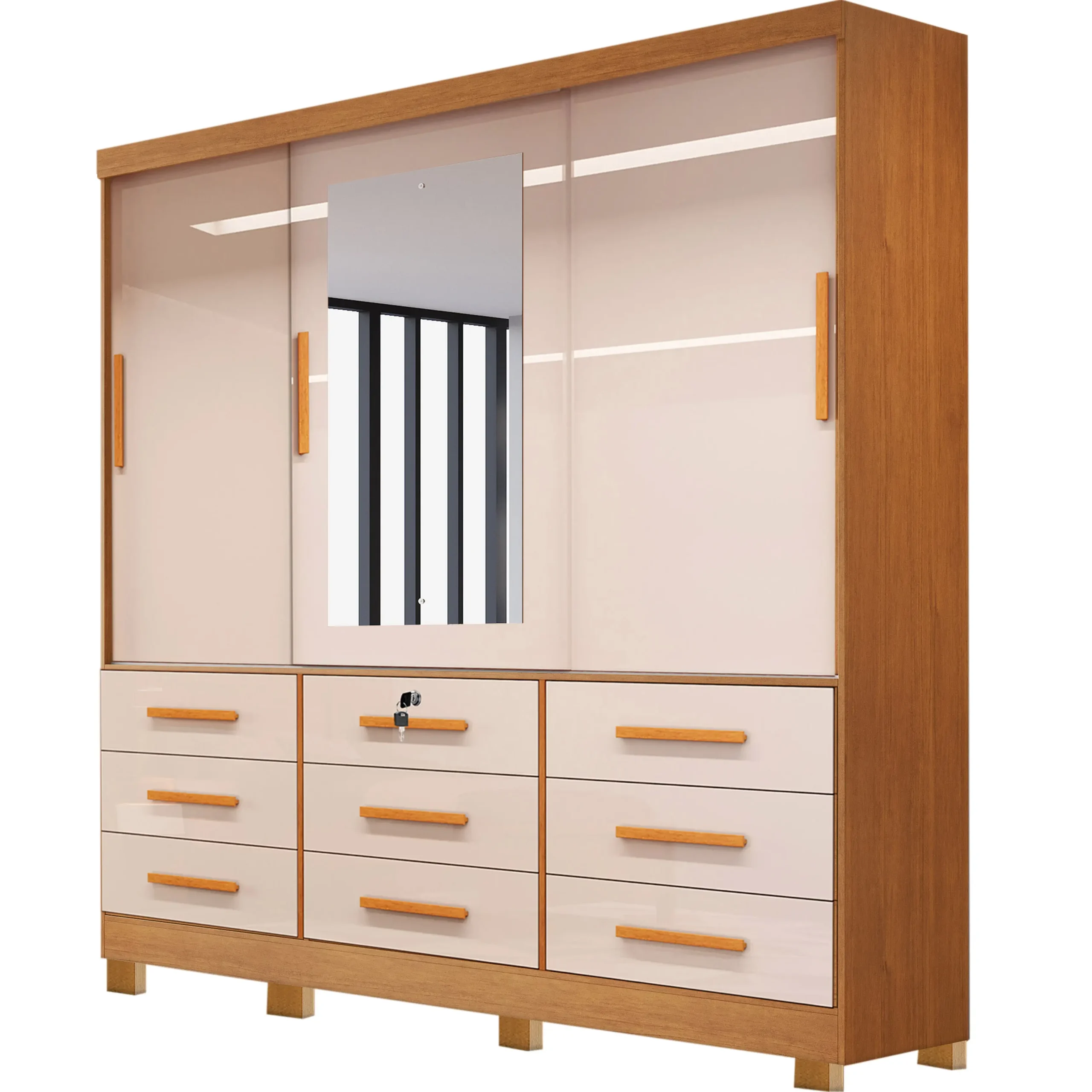 Guarda Roupa Athenas Bianchi Casal 3 Portas 9 Gavetas