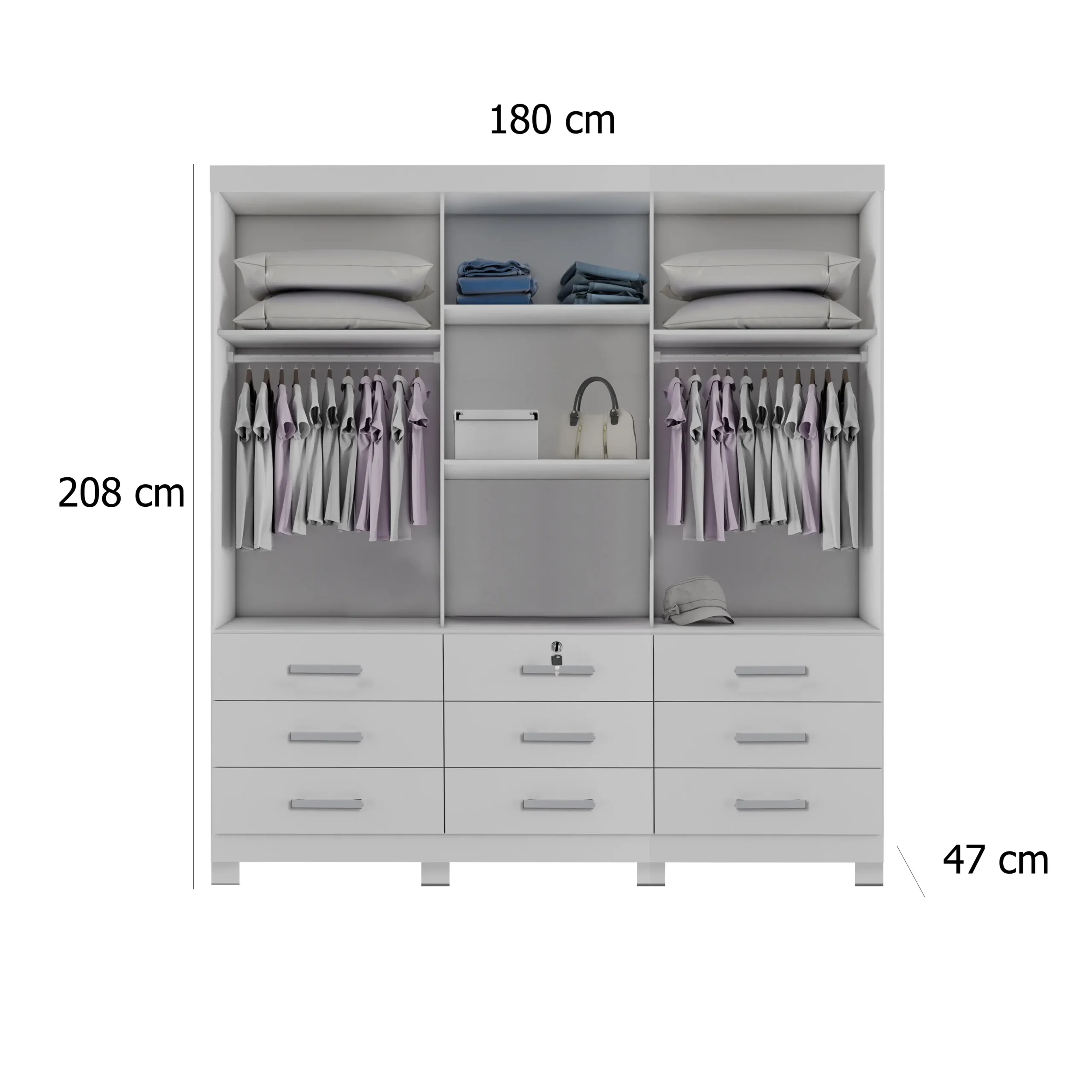 Guarda Roupa Athenas Bianchi Casal 3 Portas 9 Gavetas - Imagem 4